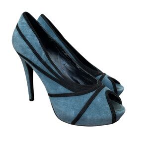 Jessica Simpson Suede Blue and Black Retro Peep Toe  Stiletto Pumps Size 9.5